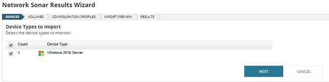 Select device types to import